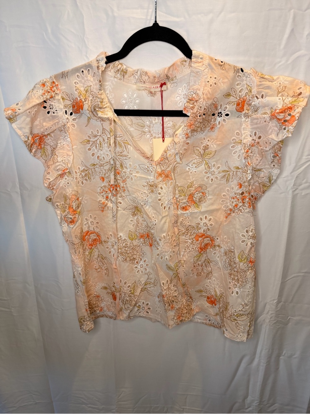 Solitaire Peach & Orange Floral Eyelet Blouse
